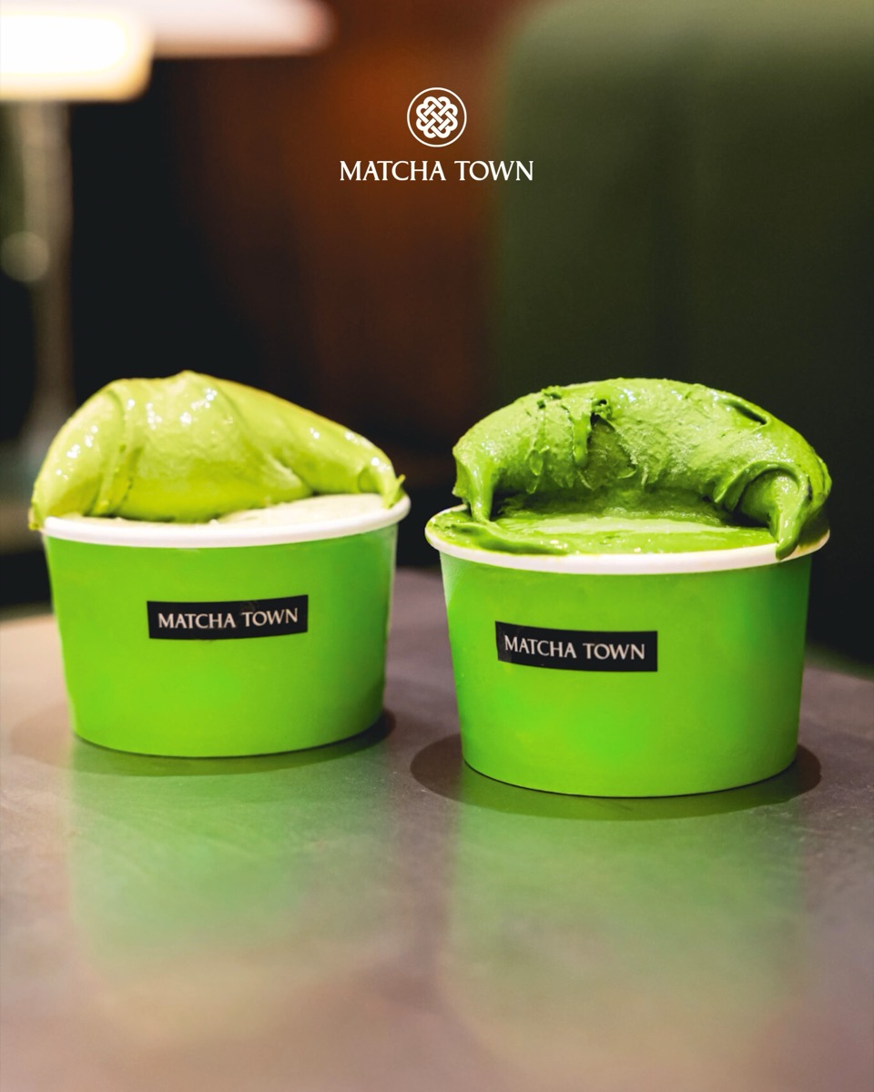 Matcha Town matcha gelato in signature green cups
